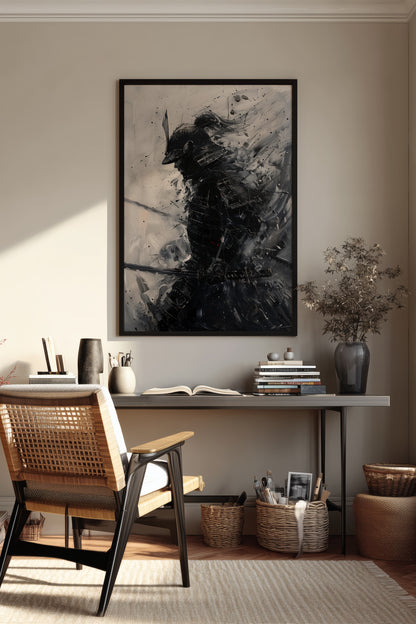 Silver Wash Samurai Profile Print - Charcoal Poster | Samurai Legacy