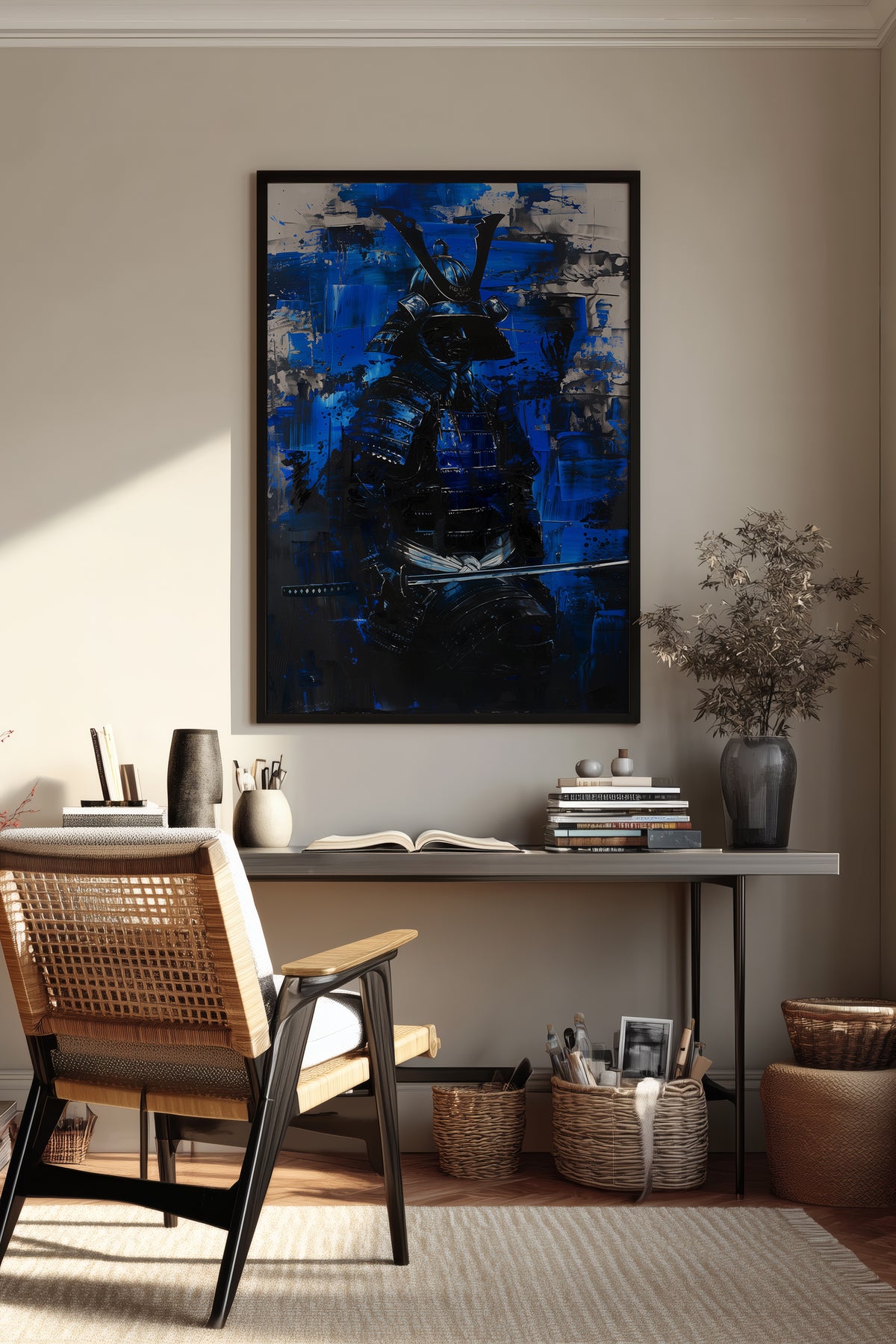 Cobalt Samurai Armor Print - Impasto Blue Expressionism | Samurai Legacy