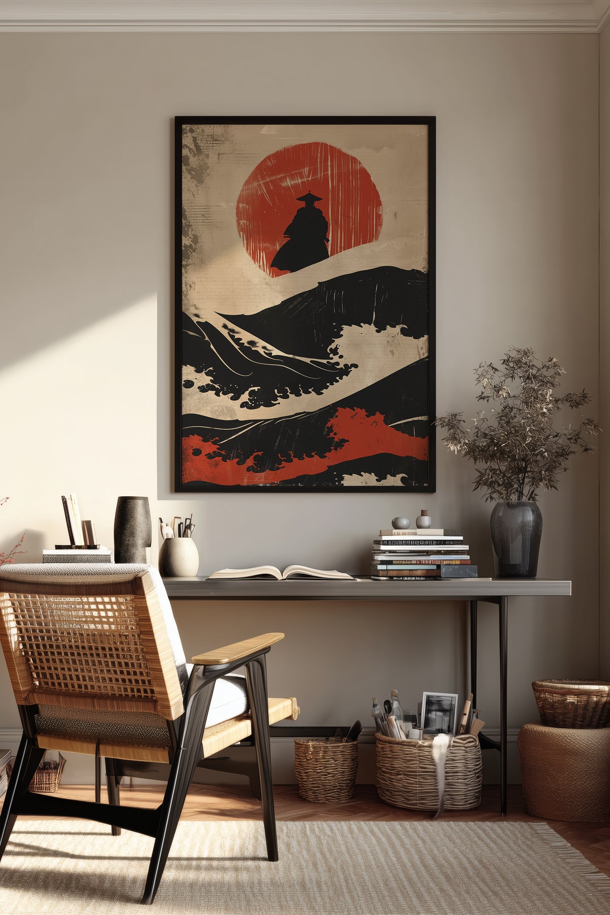 Great Wave Samurai Silhouette Print - Woodblock Art | Samurai Legacy