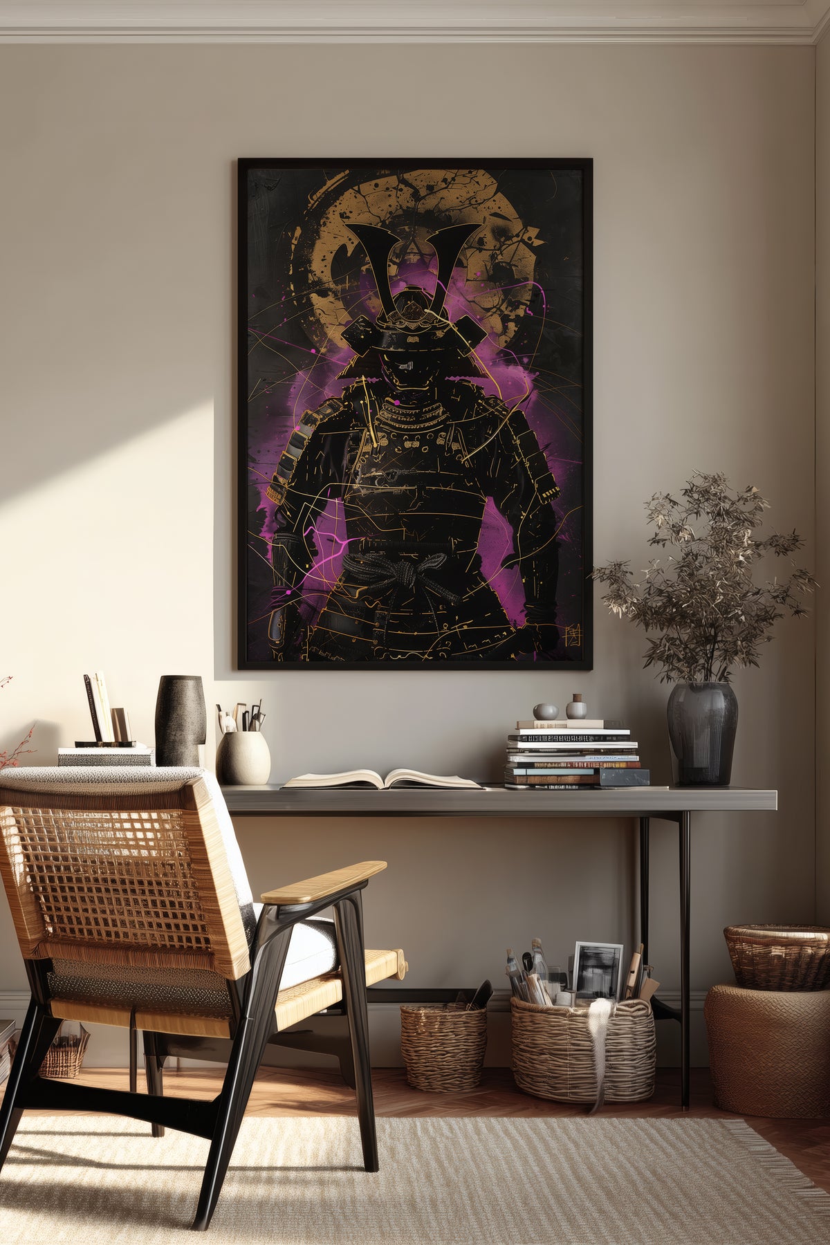 Neon Purple Samurai Print - Cyberpunk Shogun Art | Samurai Legacy