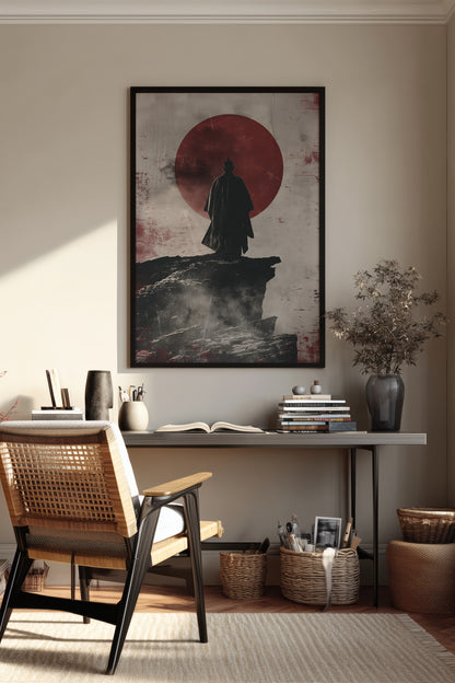 Solitary Cliff Samurai Print - Crimson Sun Art | Samurai Legacy