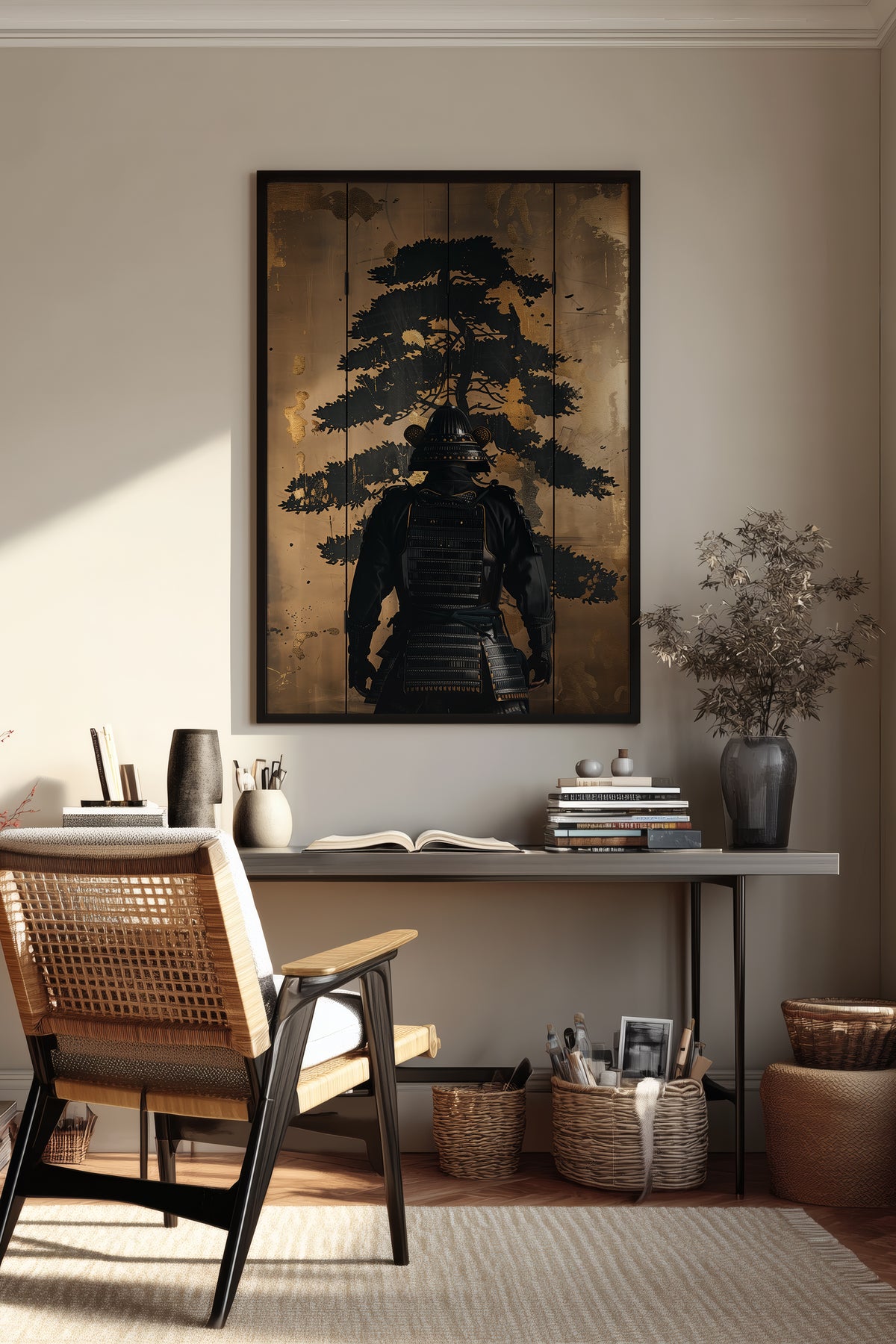 Golden Pine Samurai Screen Print - Folding Screen Art | Samurai Legacy