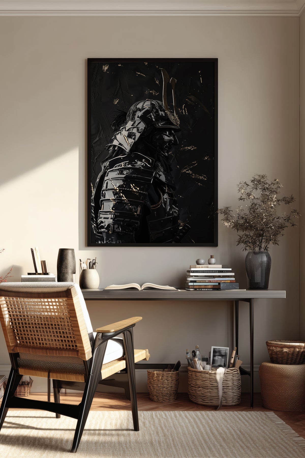 Black Lacquer Samurai Profile Print - Dark Armor Art | Samurai Legacy