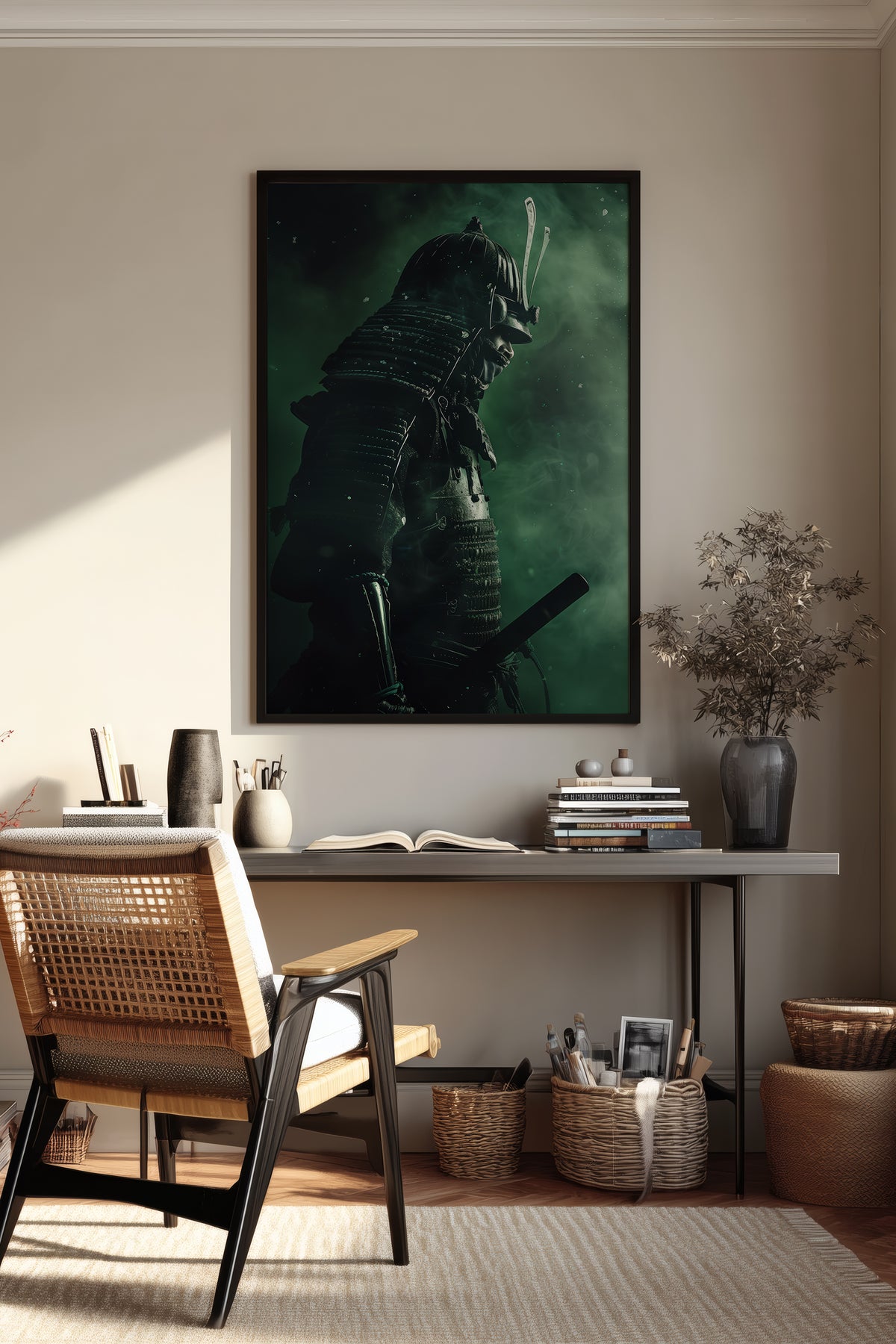 Emerald Shadow Samurai Print - Jade Mist Shogun Poster | Samurai Legacy