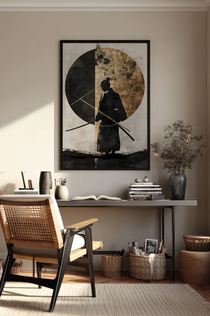 Dual Gold Sphere Samurai Print - Zen Minimalist Poster | Samurai Legacy