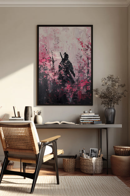 Cherry Blossom Samurai Print - Impressionist Pink Sakura Poster | Samurai Legacy