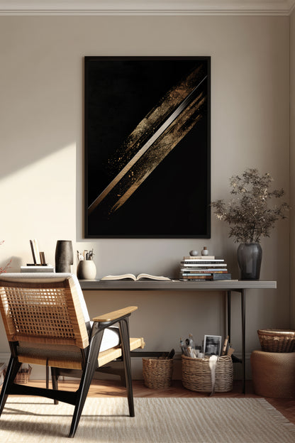 Katana Blade Gold Leaf Print - Minimalist Sword Poster | Samurai Legacy