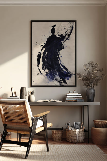 Sumi-e Crow Samurai Print - Ink Wash Brushstroke Poster | Samurai Legacy