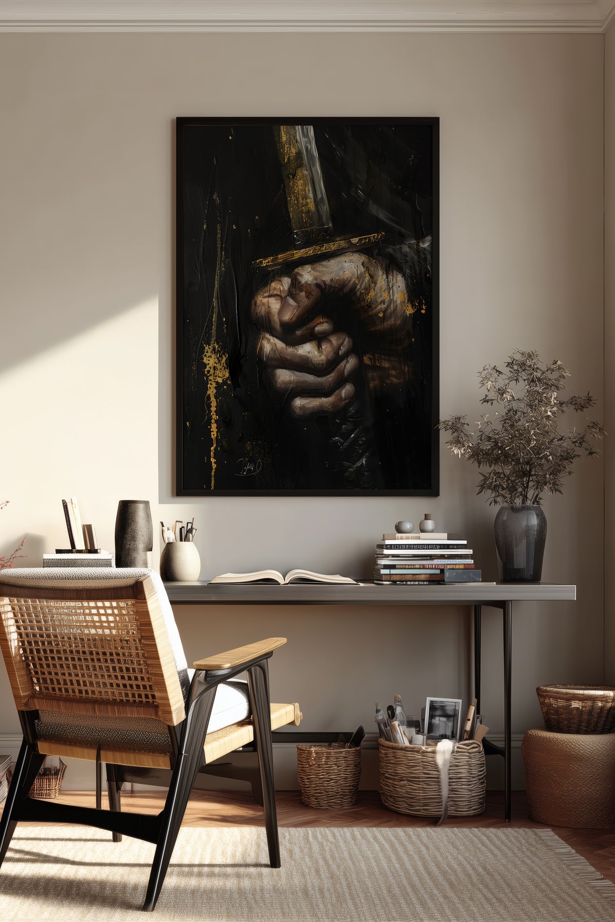 Katana Sword Hand Gold Art Print - Oil Painting style | Samurai Legacy