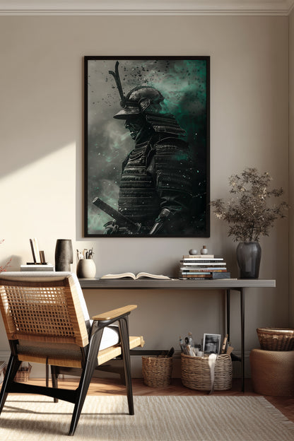 Emerald Ember Samurai Print - Dark Jade Aura Poster | Samurai Legacy