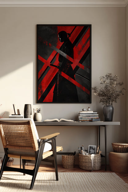 Red Geometric Samurai Print - Abstract Line Poster | Samurai Legacy