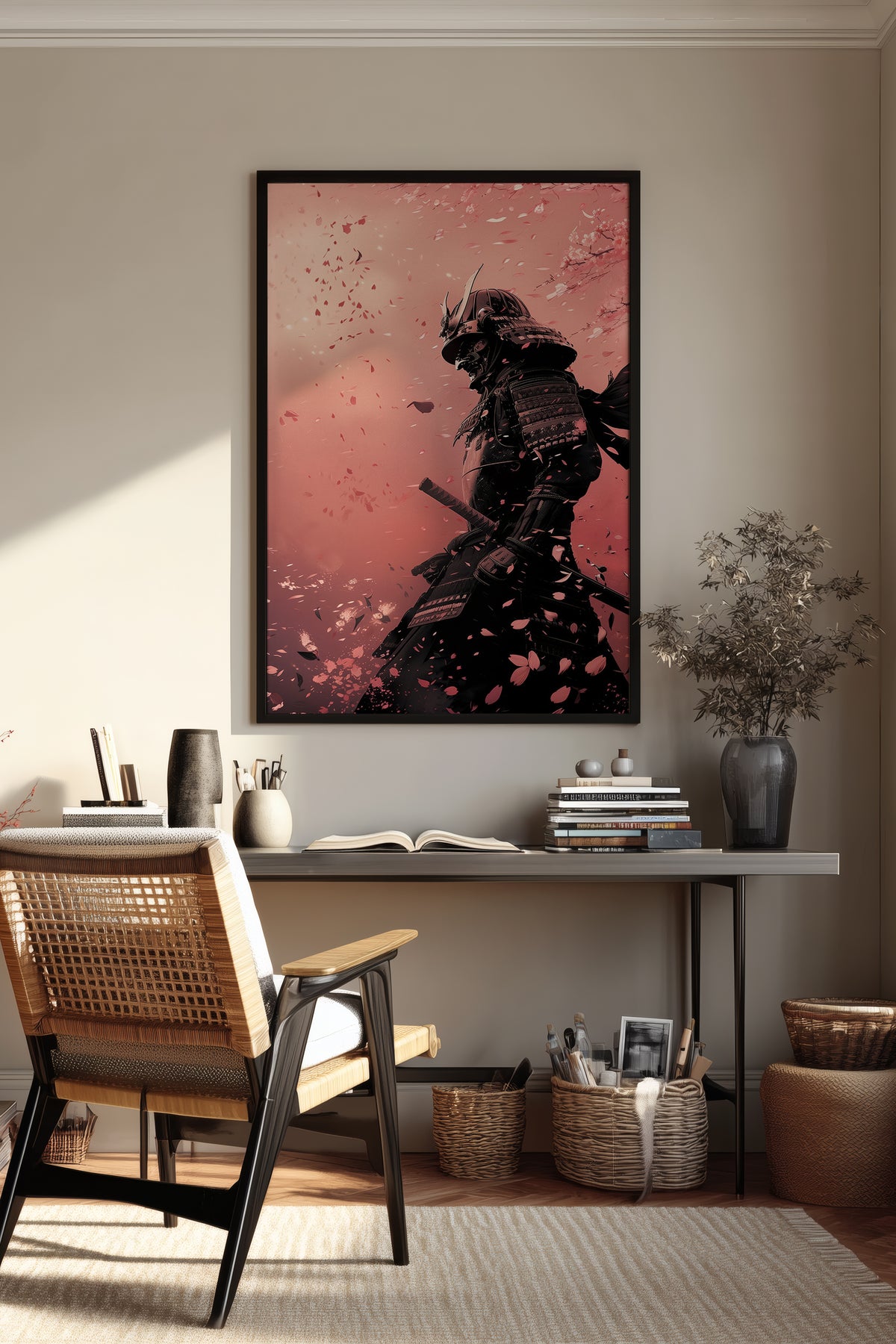 Cherry Blossom Samurai Print - Sakura Petal Pink Poster | Samurai Legacy