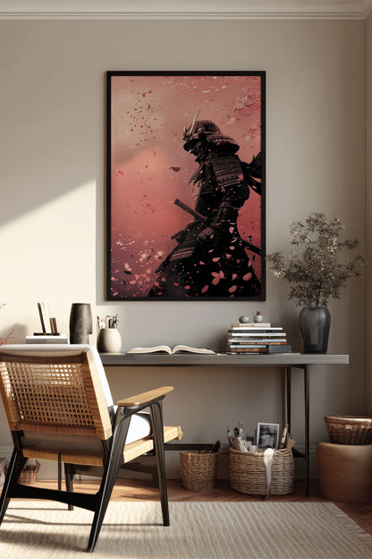 Cherry Blossom Samurai Print - Sakura Petal Pink Poster | Samurai Legacy