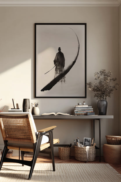 Enso Crescent Samurai Print - Minimalist Ink Poster | Samurai Legacy