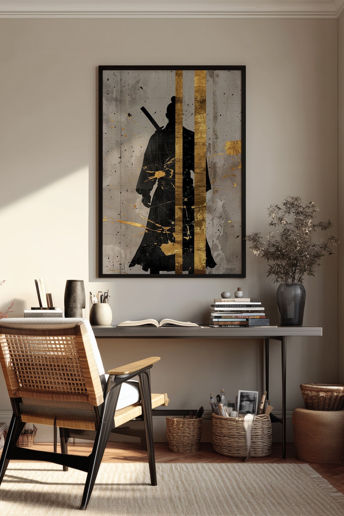 Gold Leaf Samurai Print - Abstract Japanese Art Poster | Samurai Legacy
