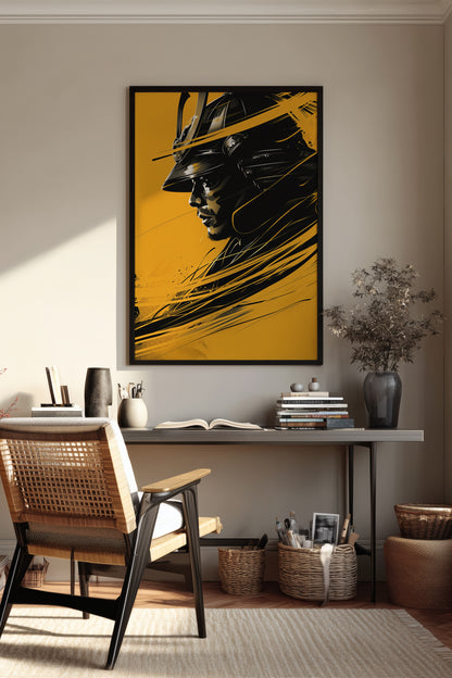 Silent Resolve Samurai Helmet Print - Dynamic Amber Warrior | Samurai Legacy