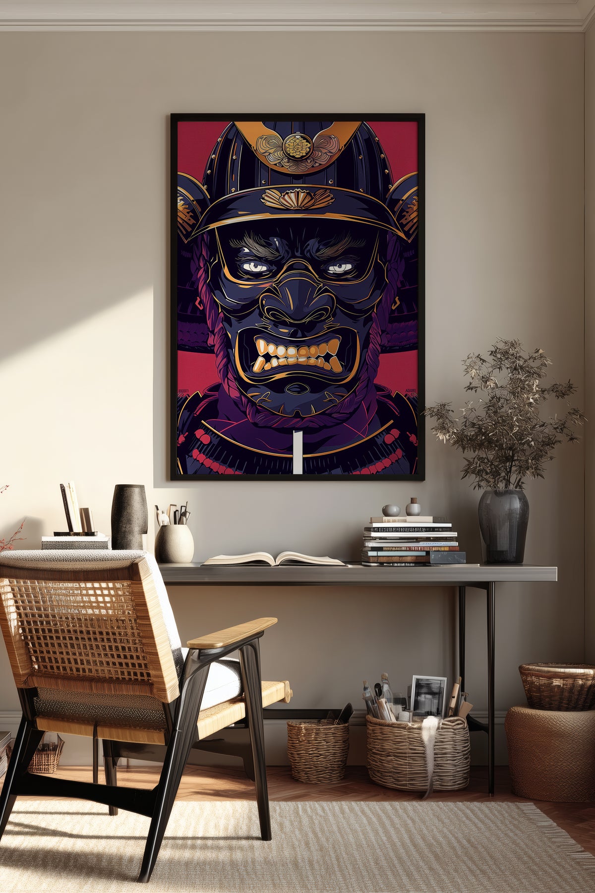 Fierce Guardian Oni Samurai Print - Bold Red & Navy Shogun Armor | Samurai Legacy