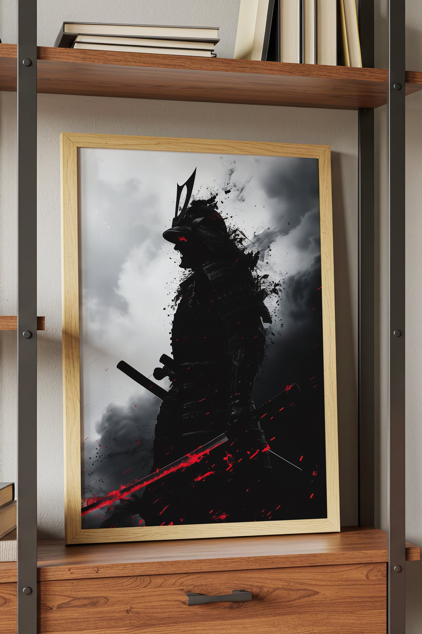 Crimson Blade Samurai Print - Dark Monochrome Poster | Samurai Legacy