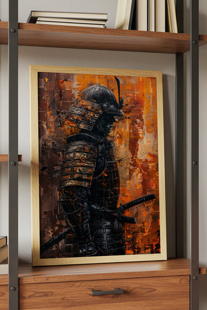 Amber Gold Samurai Print - Texture Oil Painting Poster | Samurai Legacy