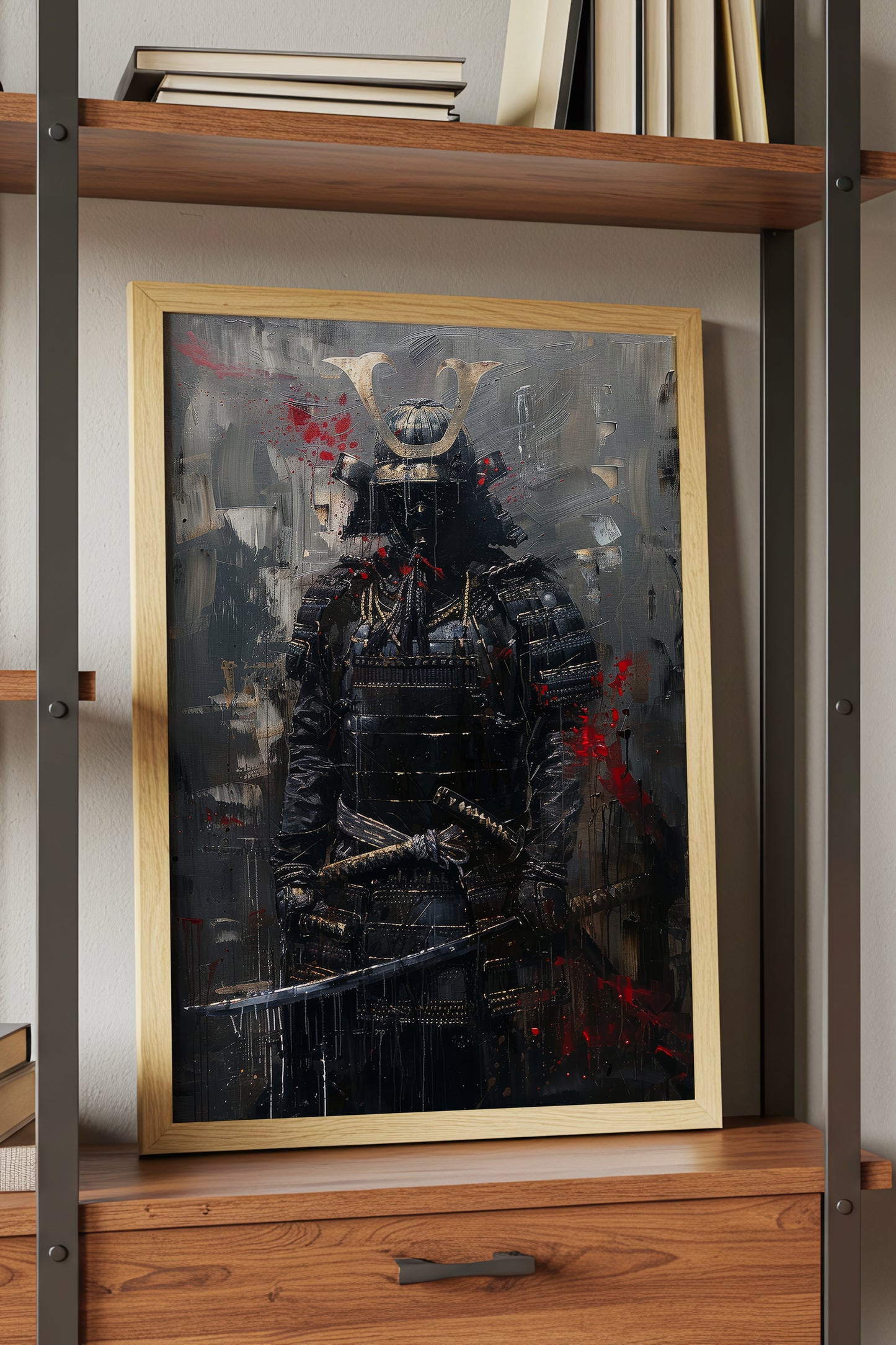 Dark Armor Samurai Katana Print - Impasto Gold Poster | Samurai Legacy