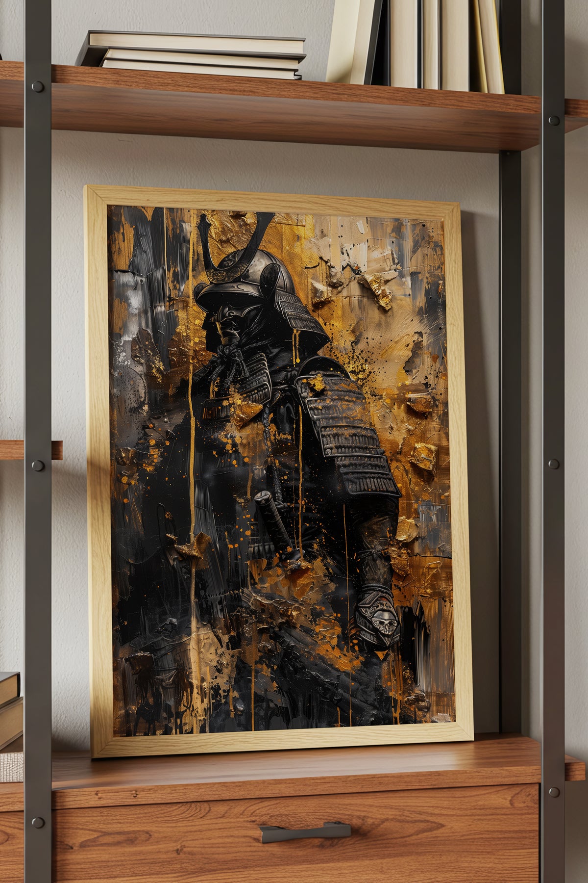 Gold Leaf Impasto Samurai Print - Obsidian Shogun Art | Samurai Legacy