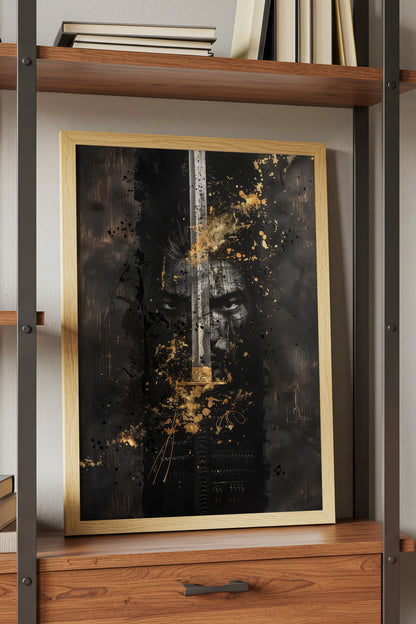 Blade Katana Samurai Face Print - Gold Splatter Art | Samurai Legacy