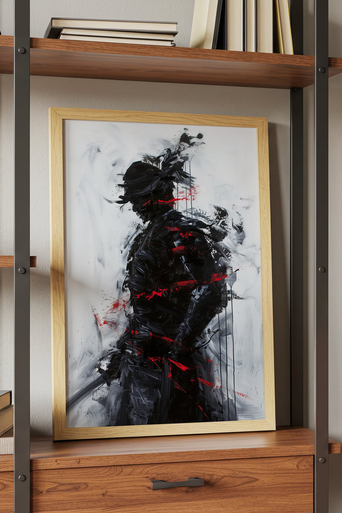 Charcoal Splatter Samurai Print - Raw Action Oil Poster | Samurai Legacy