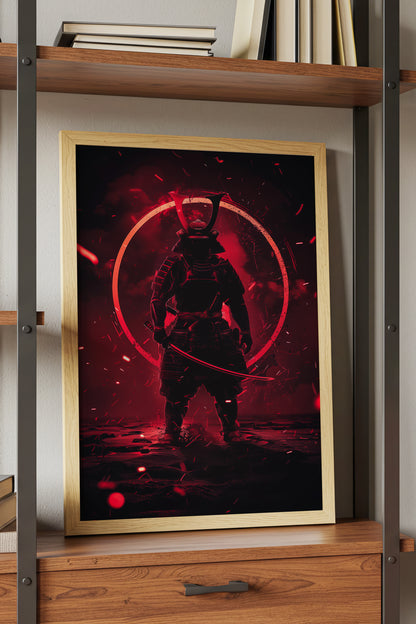 Crimson Aura Samurai Armor Print - Dark Red Art | Samurai Legacy