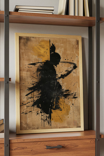 Gold Leaf Calligraphy Samurai Print - Sumi Art Poster | Samurai Legacy