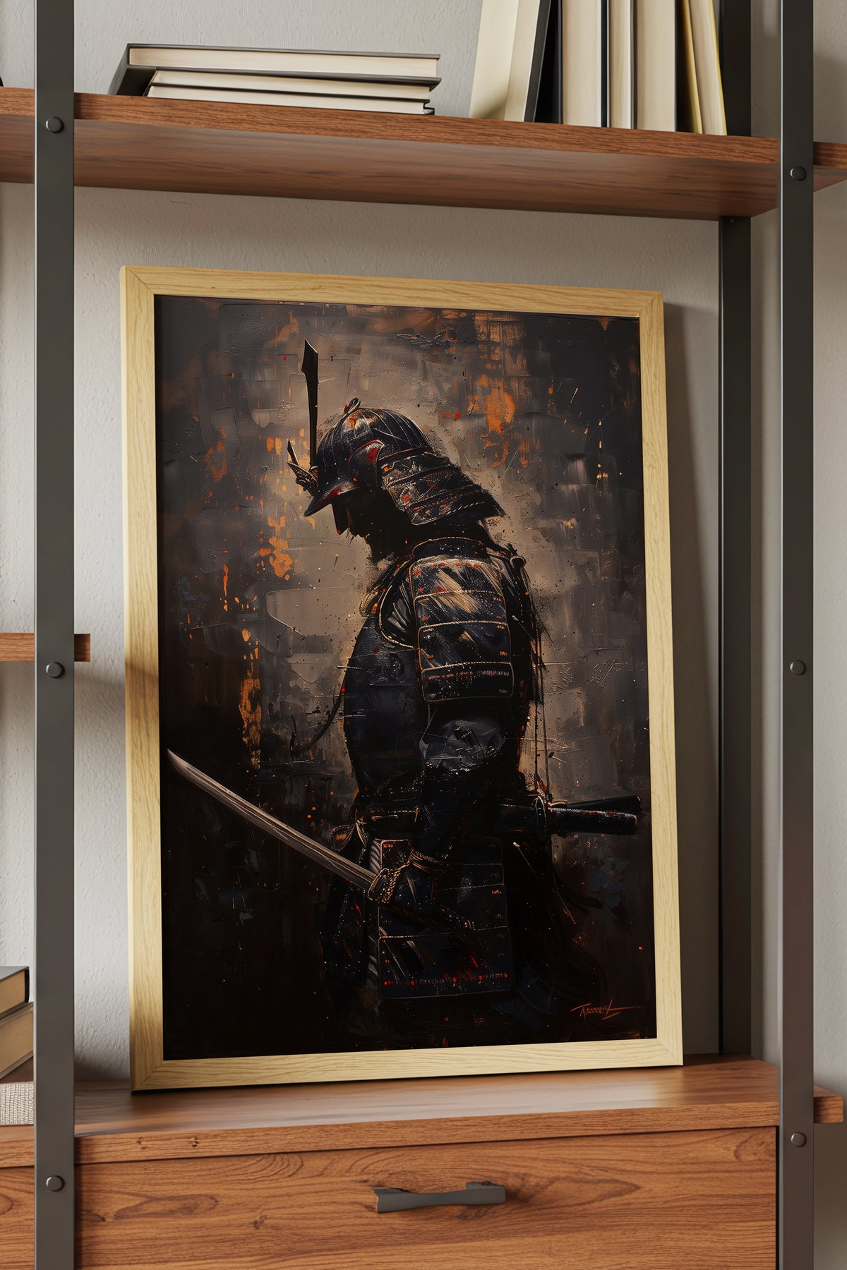 Gold Ember Samurai Profile Print - Dark Impasto Art | Samurai Legacy