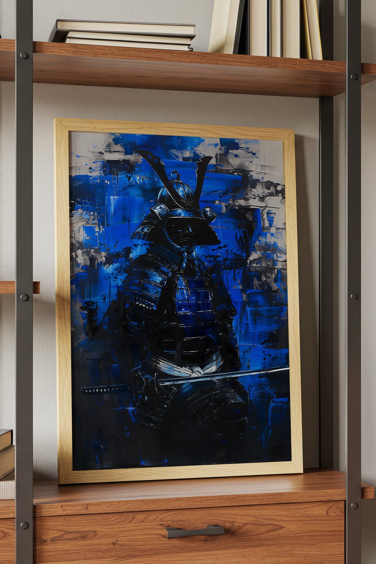 Cobalt Samurai Armor Print - Impasto Blue Expressionism | Samurai Legacy