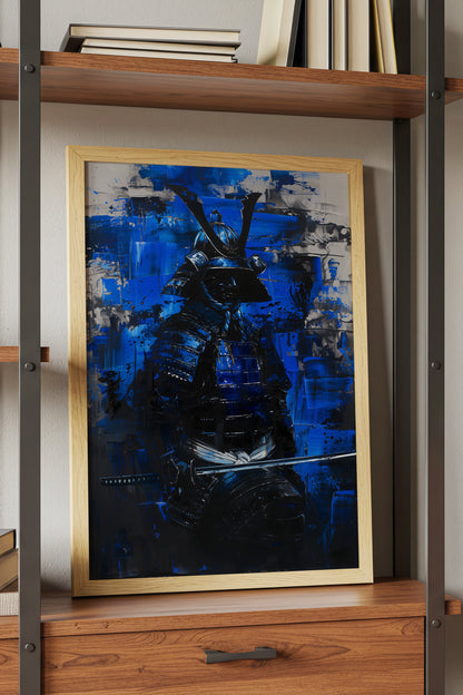 Cobalt Samurai Armor Print - Impasto Blue Expressionism | Samurai Legacy