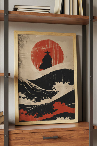 Great Wave Samurai Silhouette Print - Woodblock Art | Samurai Legacy