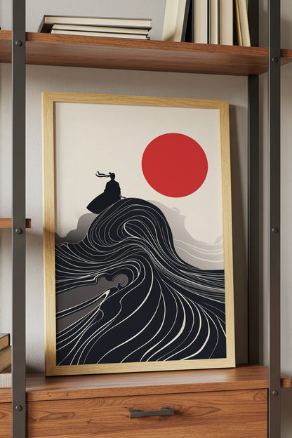 Flowing Wave Samurai Silhouette Print - Ukiyo-e Art | Samurai Legacy