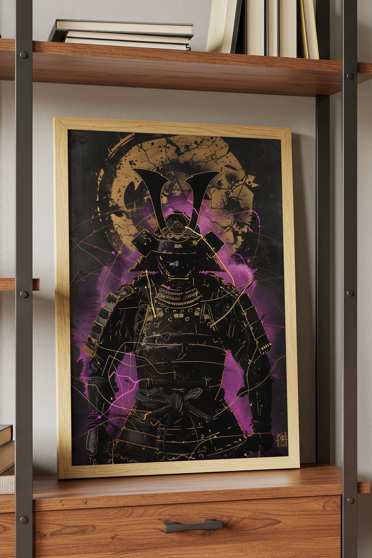Neon Purple Samurai Print - Cyberpunk Shogun Art | Samurai Legacy