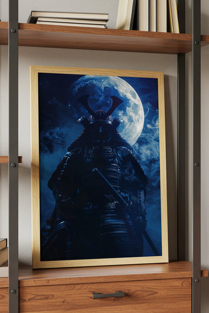 Full Moon Samurai Armor Print - Lunar Noir Art | Samurai Legacy
