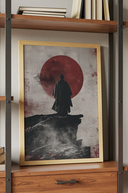 Solitary Cliff Samurai Print - Crimson Sun Art | Samurai Legacy