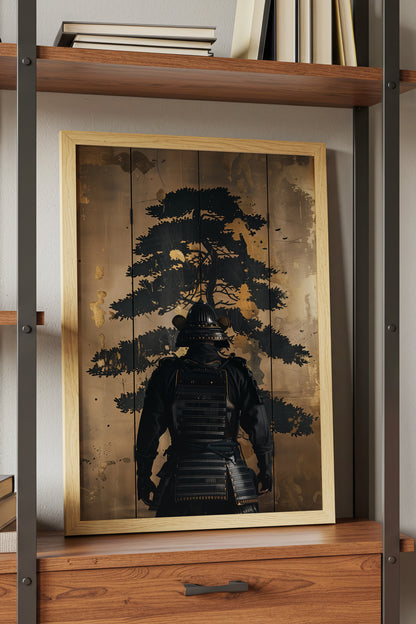 Golden Pine Samurai Screen Print - Folding Screen Art | Samurai Legacy