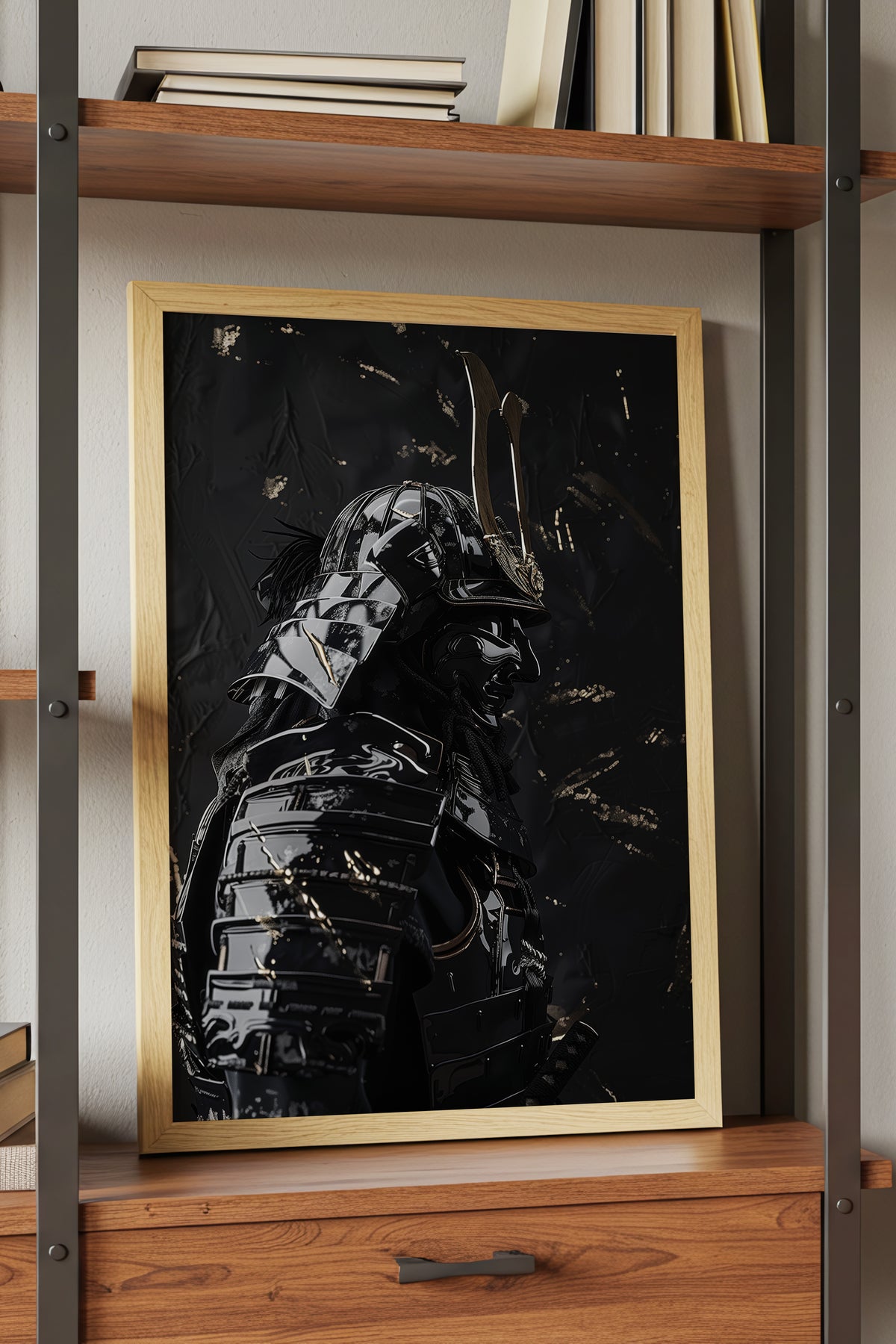 Black Lacquer Samurai Profile Print - Dark Armor Art | Samurai Legacy