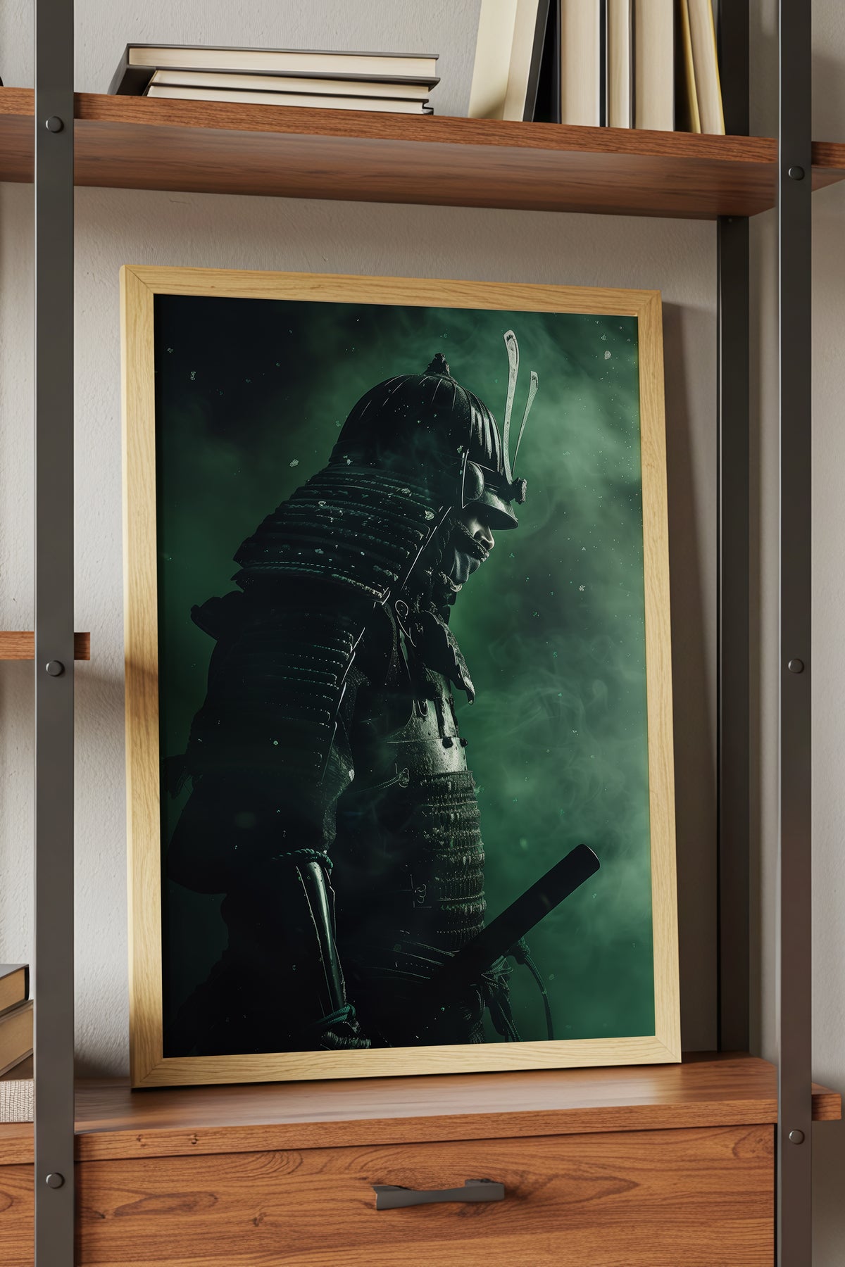 Emerald Shadow Samurai Print - Jade Mist Shogun Poster | Samurai Legacy
