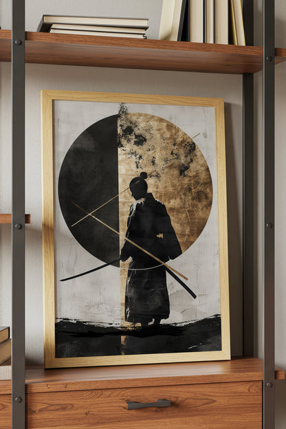 Dual Gold Sphere Samurai Print - Zen Minimalist Poster | Samurai Legacy