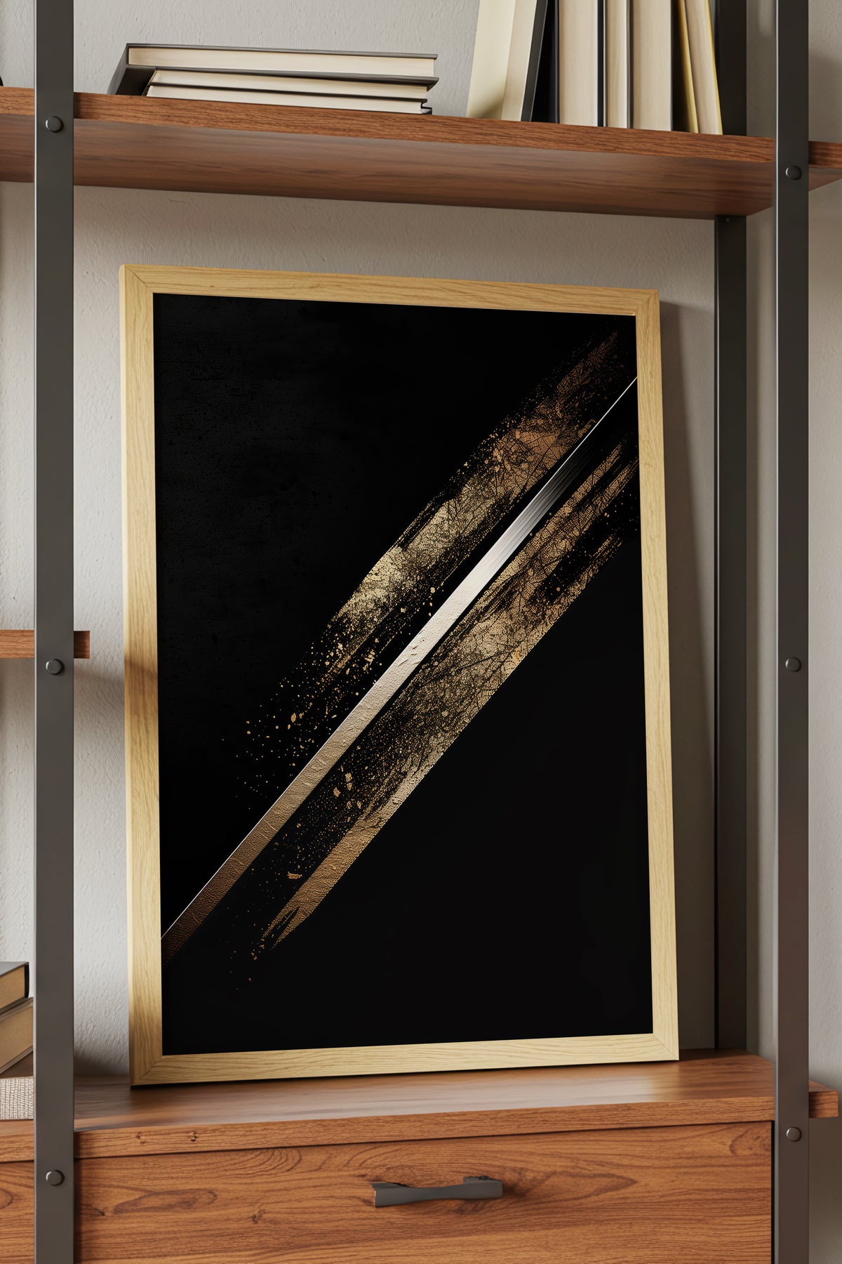 Katana Blade Gold Leaf Print - Minimalist Sword Poster | Samurai Legacy