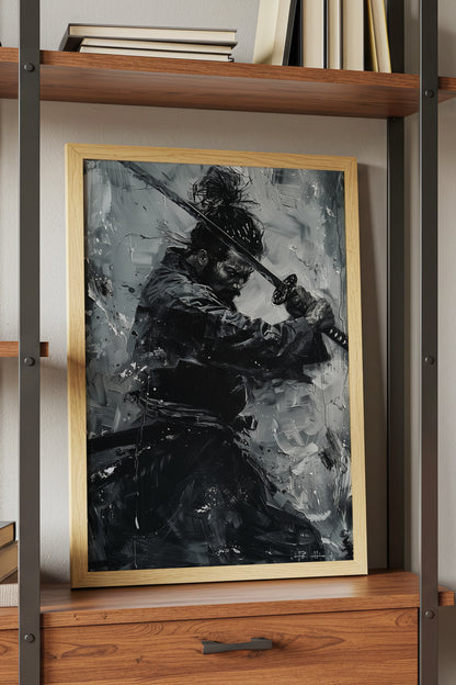Monochromatic Katana Samurai Poster - Impasto Art Print | Samurai Legacy