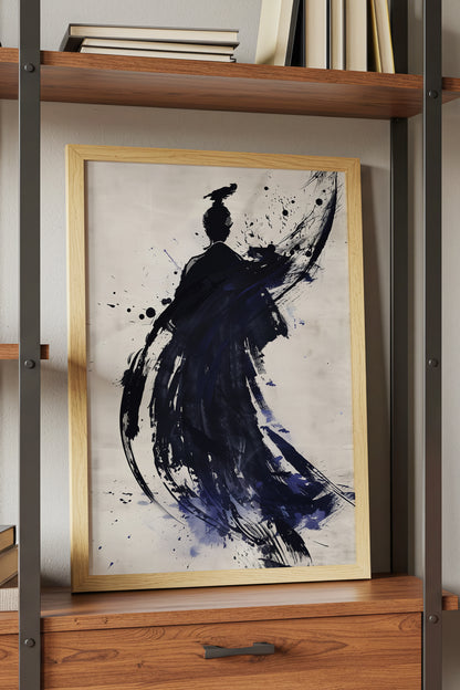 Sumi-e Crow Samurai Print - Ink Wash Brushstroke Poster | Samurai Legacy