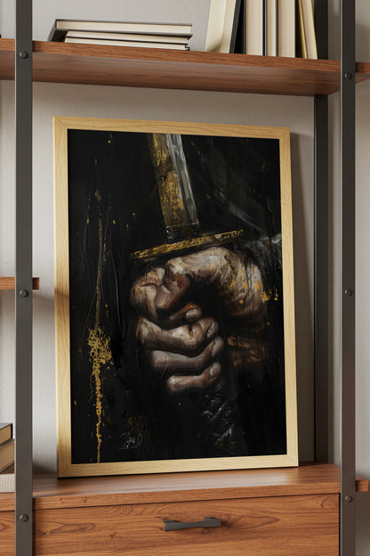 Katana Sword Hand Gold Art Print - Oil Painting style | Samurai Legacy