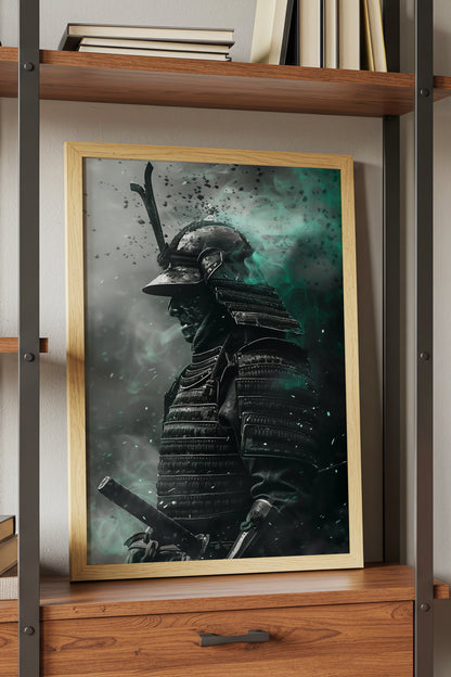 Emerald Ember Samurai Print - Dark Jade Aura Poster | Samurai Legacy