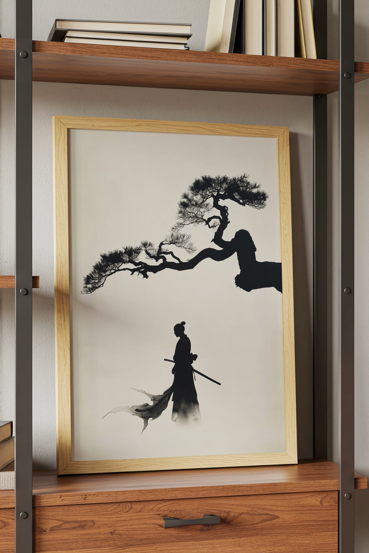 Pine Tree Samurai Art Print - Minimalist Ink Wash Poster | Samurai Legacy