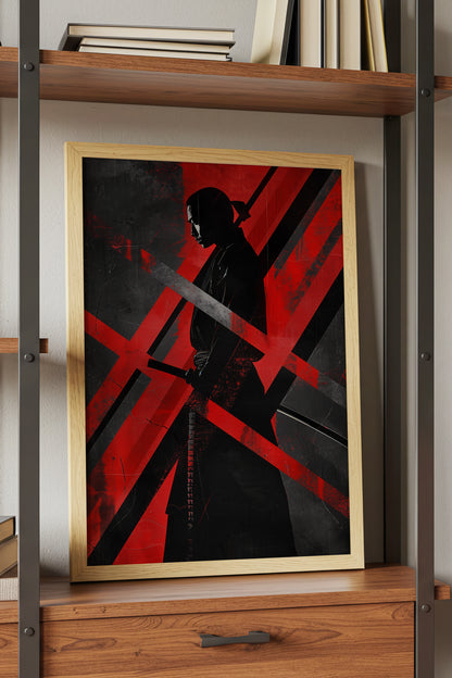 Red Geometric Samurai Print - Abstract Line Poster | Samurai Legacy