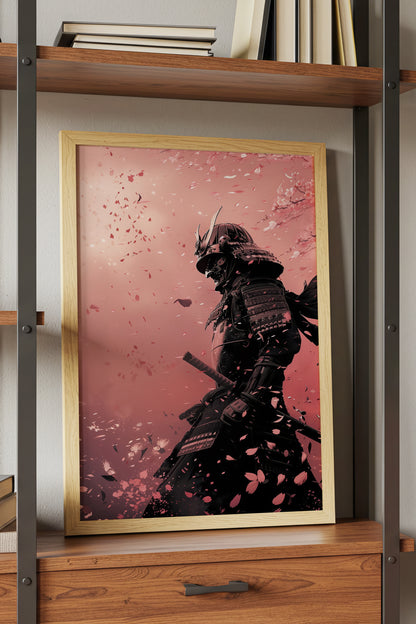 Cherry Blossom Samurai Print - Sakura Petal Pink Poster | Samurai Legacy