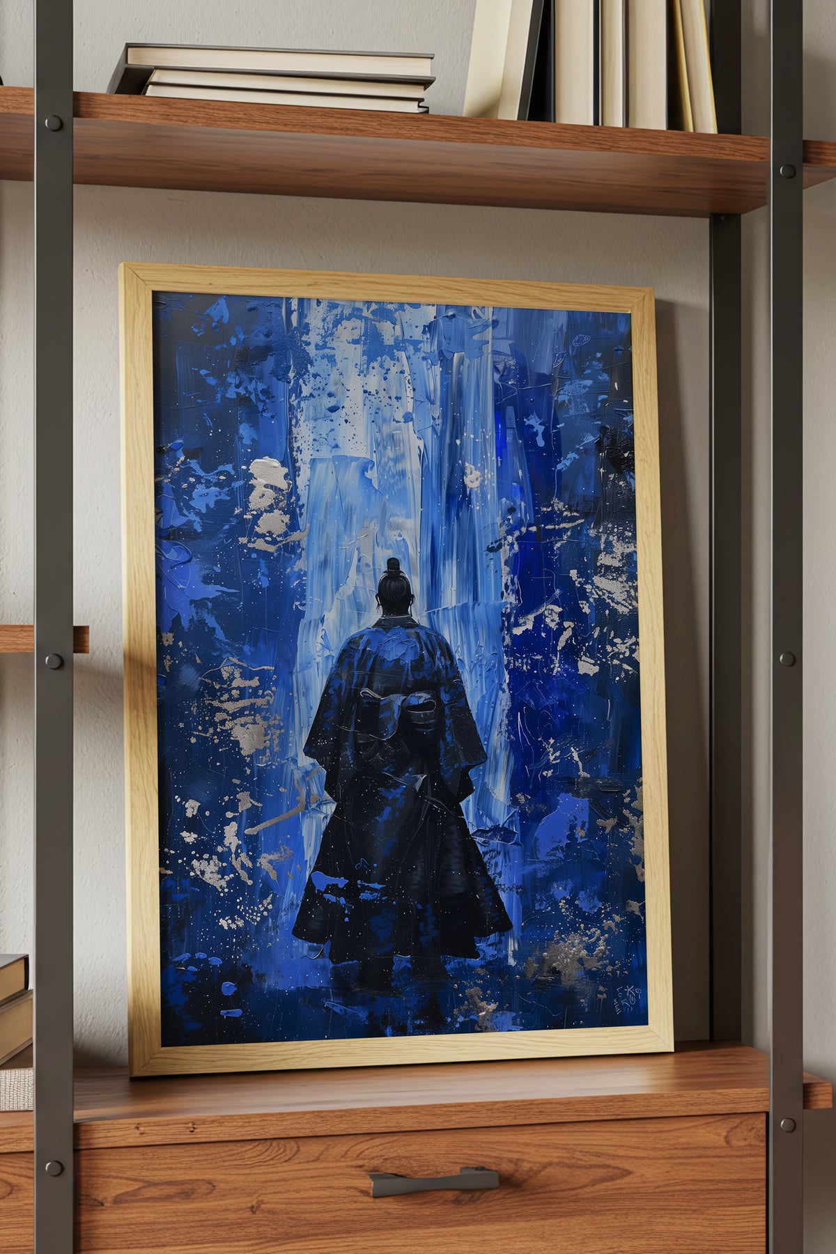 Cobalt Blue Samurai Print - Silver Impasto Poster | Samurai Legacy